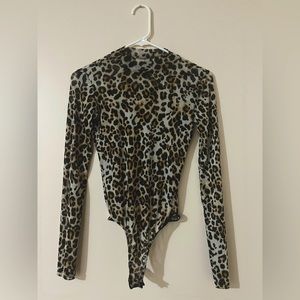 Small Leopard Print Bodysuit - Long Sleeve, Sheer